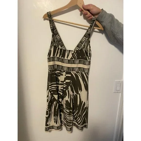 Bcbg Maxazaria Mini Dress Women's Medium Green & Beige Fit Flare Halter Neck - Picture 2 of 3